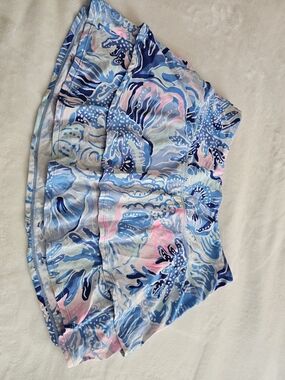 Blue & Pink Floral MiniSkirt With Built-in Pants